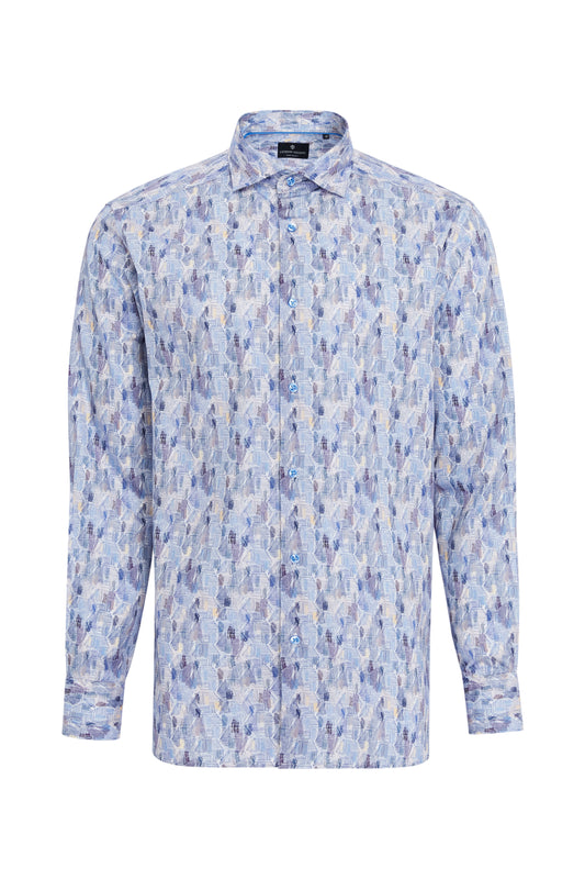 Hexagon Stacked Print Shirt in Royal
