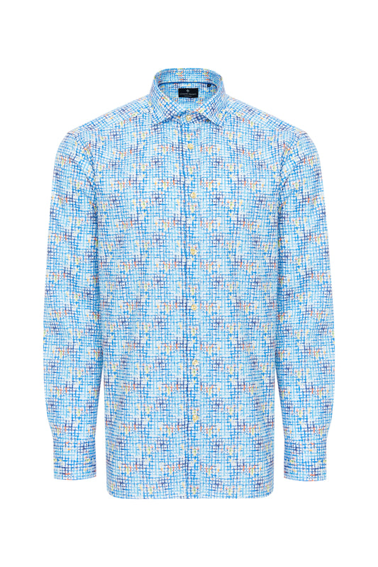 Grid with Paint Splatter Shirt in Aqua