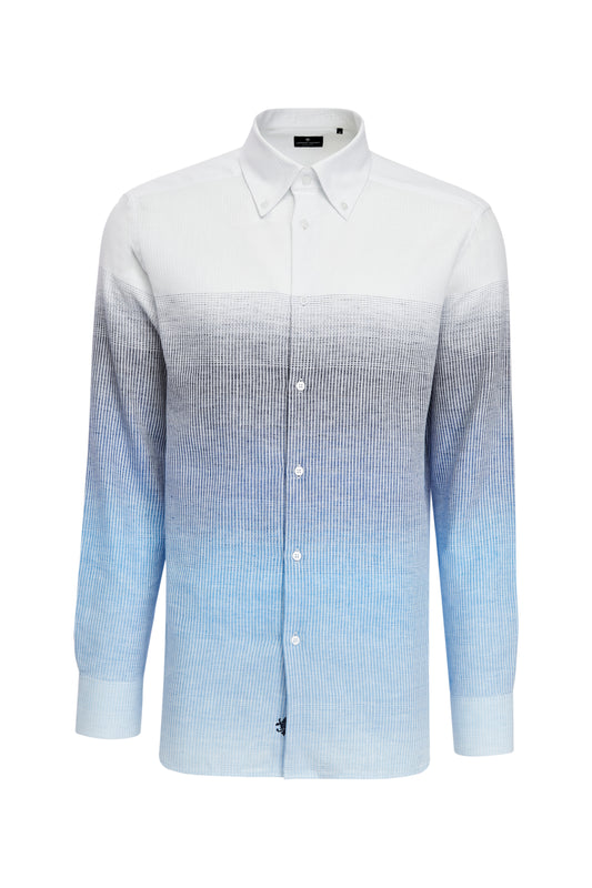 Linen Zeya Collar Ombre Button Down Shirt in Navy
