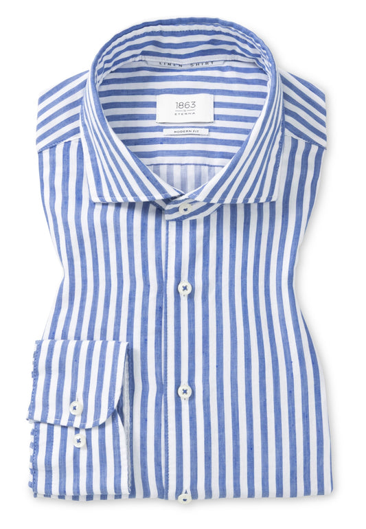 Modern Striped Linen Dress Shirt in Navy