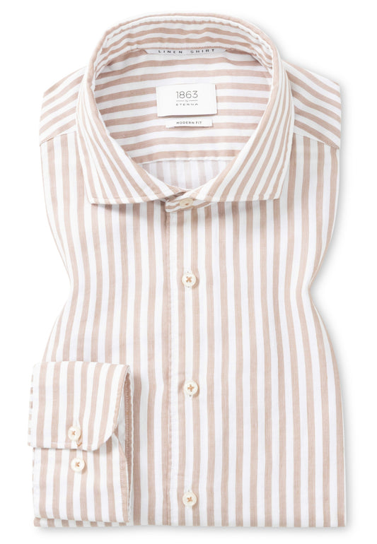 Modern Striped Linen Dress Shirt in Brown