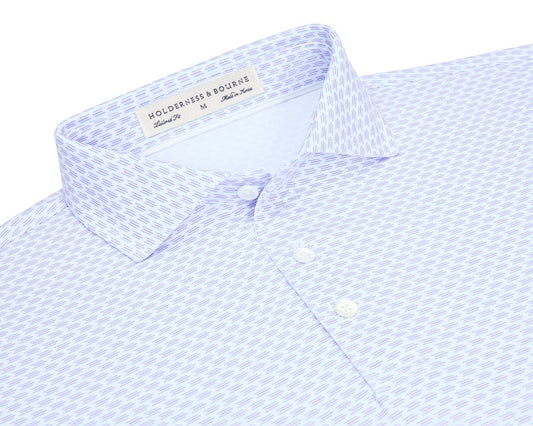Holderness & Bourne Wilcox Geometric Pattern Polo in Pink and Blue